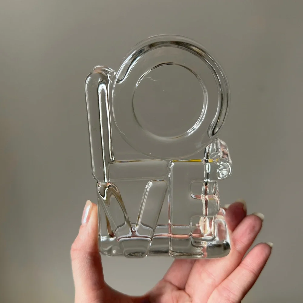 Glass Art Sculpture Paperweight “LOVE” Tiara Exclusives Lead Crystal Glass